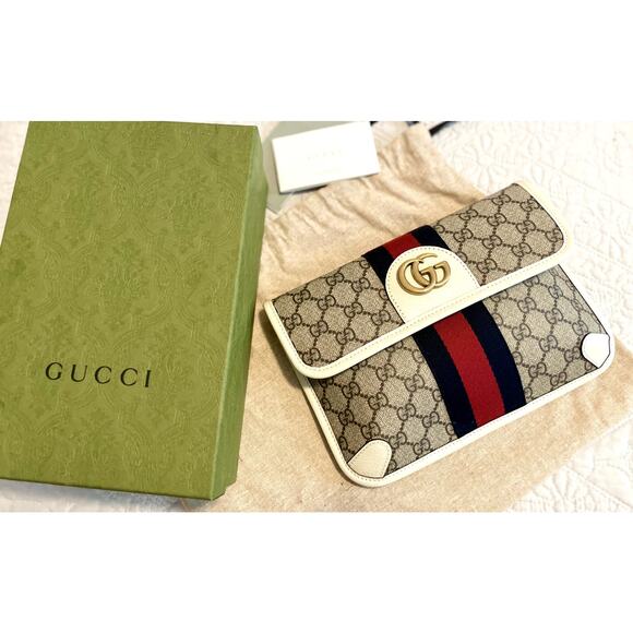 Gucci Ophidia Flap Belt Bag GG Coated Canvas Brown, White - Picture 4 of 13